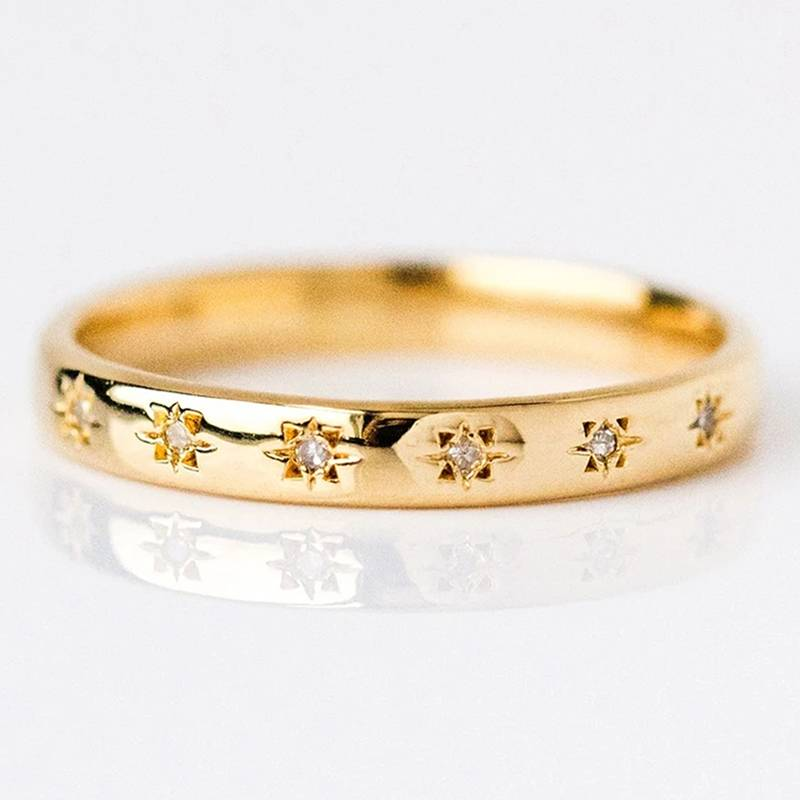 Slim Gold-Tone Band with Engraved Star Zirconia