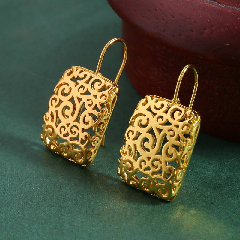 Vintage-Style Gold-Tone Hollow Square Earrings