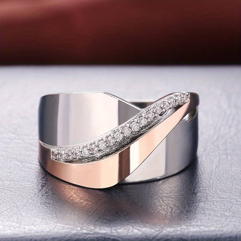 Vintage roségoud- en zilverkleurige ring met zirkonia