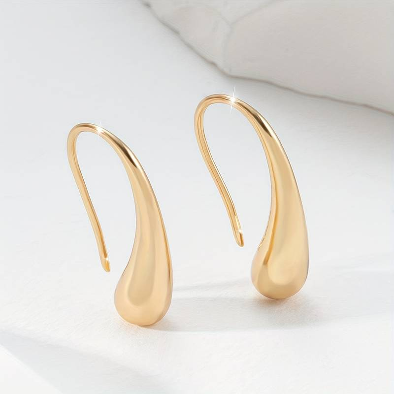 Vintage-Style Gold-Tone Teardrop Hook Earrings