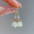 Vintage-Style White Opal-Look Gold-Tone Dangle Earrings