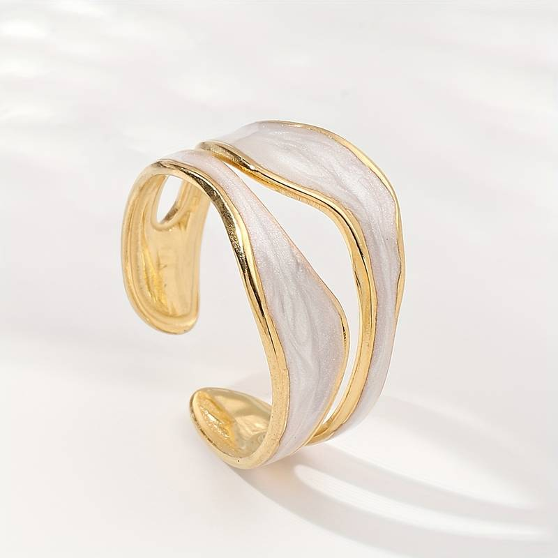 Gold-Tone Open Swirl Ring with White Enamel Stripes