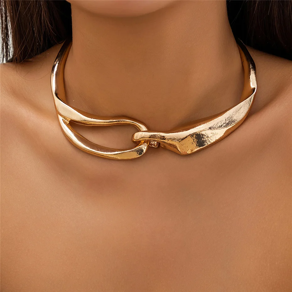 Gold-Tone Necklace with Bold Texture