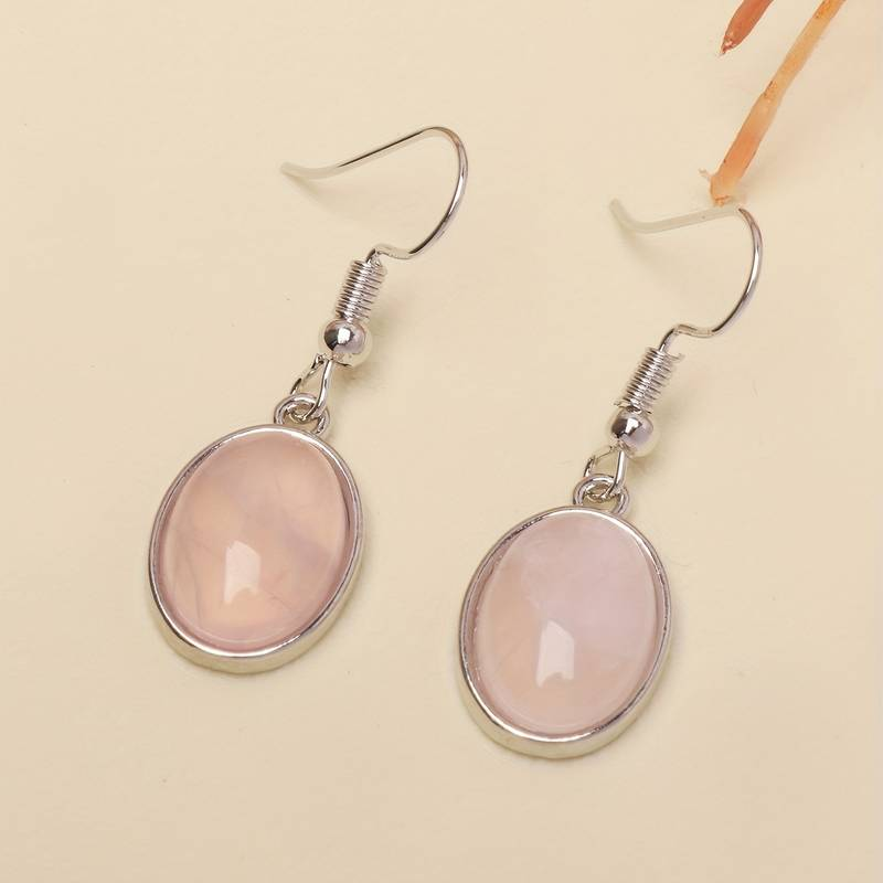 Boucles d'oreilles à crochet pierre ovale rose style vintage