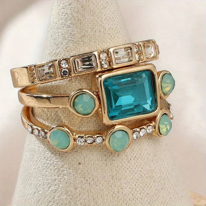 Azure Stone Ring Set in Gold Tone
