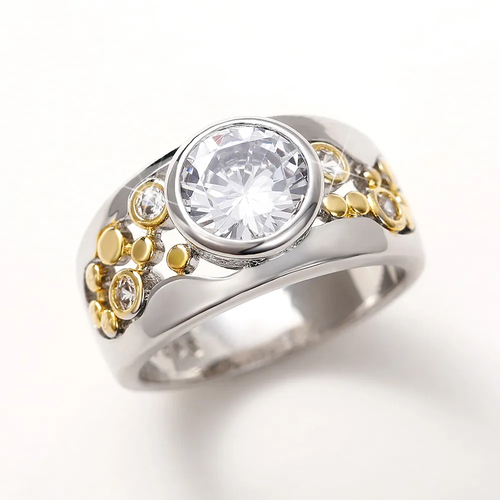 Vintage-Style Inlaid Zirconia Two-Tone Ring