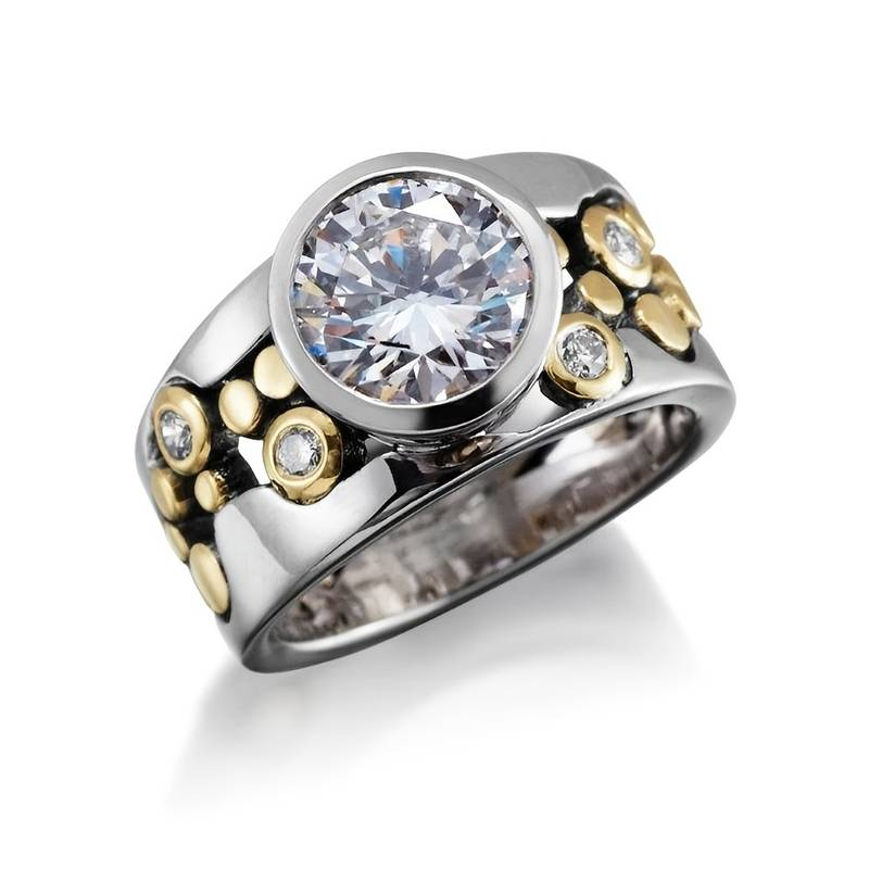 Vintage-Style Inlaid Zirconia Two-Tone Ring