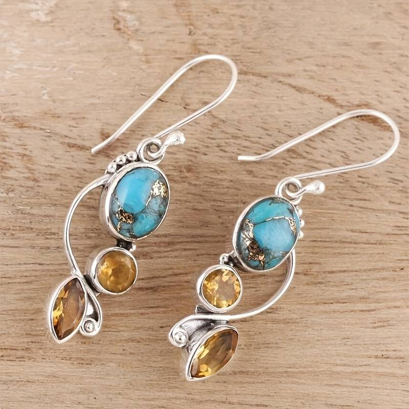 Vintage-Style Blue Stone and Crystal Earrings