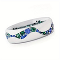Vintage-Style Blue and Green Inlaid Zirconia Silver-Tone Ring