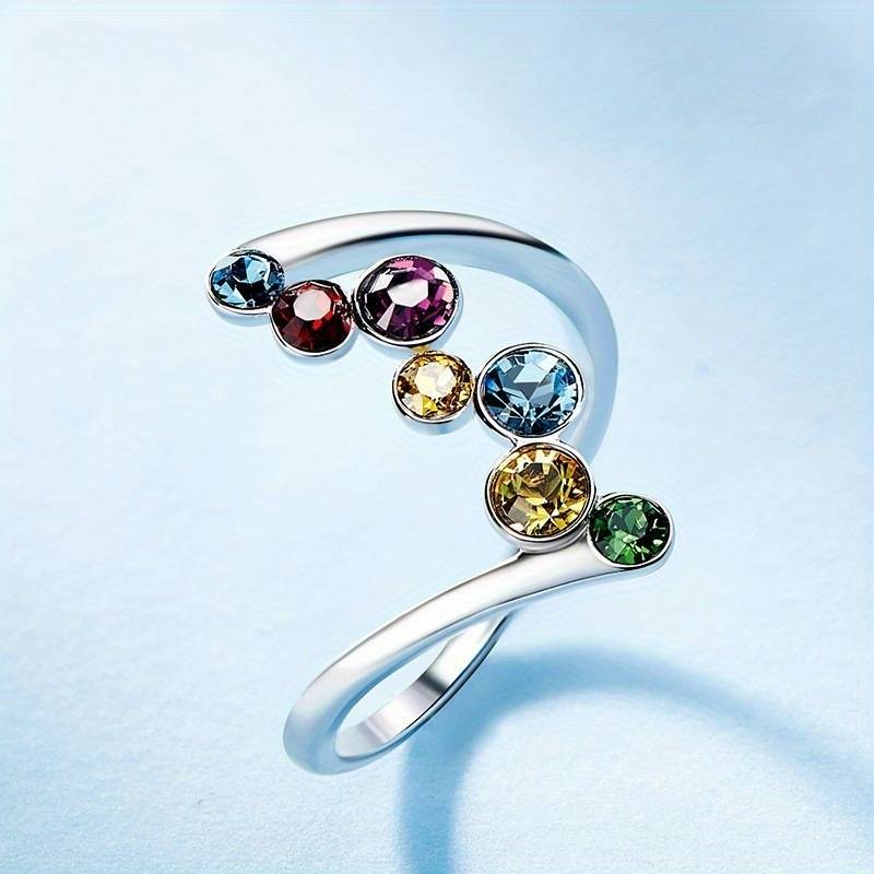 Colourful Crystal Wrap Ring in Silver Tone