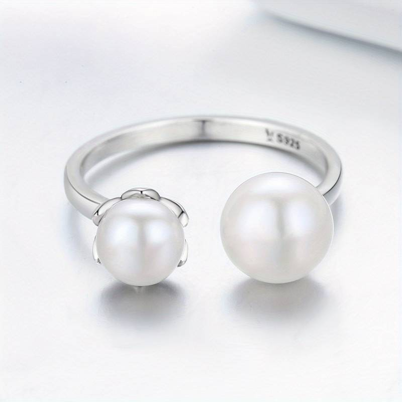Vintage-Style Silver-Tone Pearl Open Ring