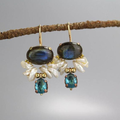 Vintage-Style Blue Stone Earrings with Pearl Fringe