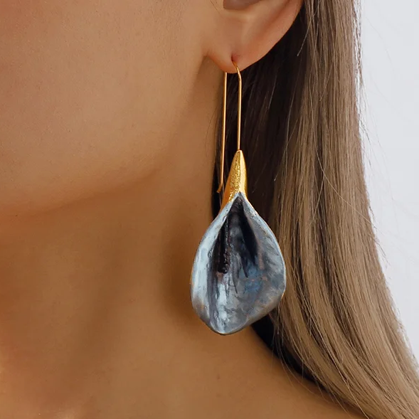 Vintage-Style Blue and Gold-Tone Lotus Earrings