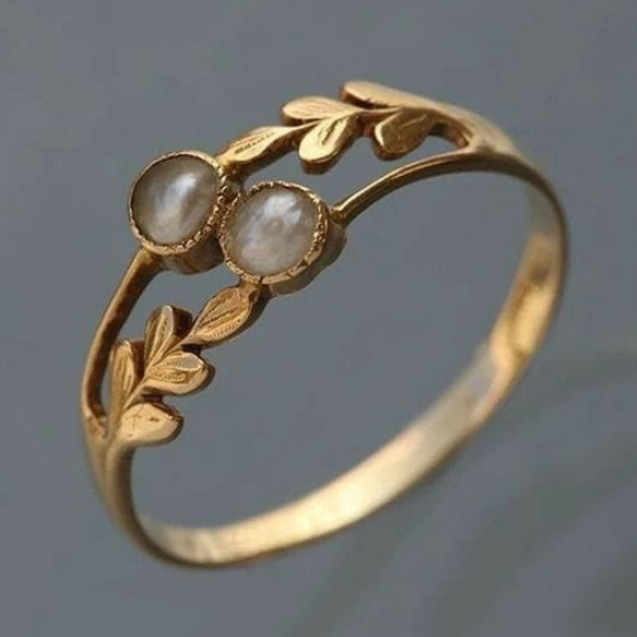 Vintage-Style Gold-Tone Double Moonstone Ring