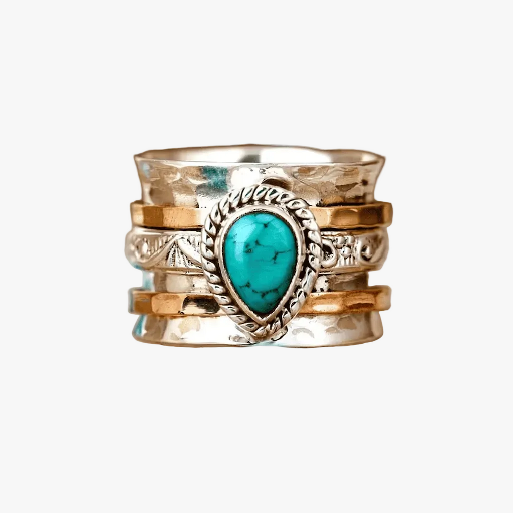 Turquoise-Look Two-Tone Spinner Ring with Wide Band