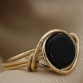 Gold-Tone Wrap Ring with Round Black Stone