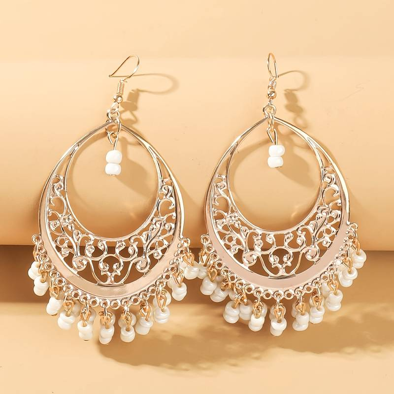 Vintage-Style White Bead Mandala Earrings