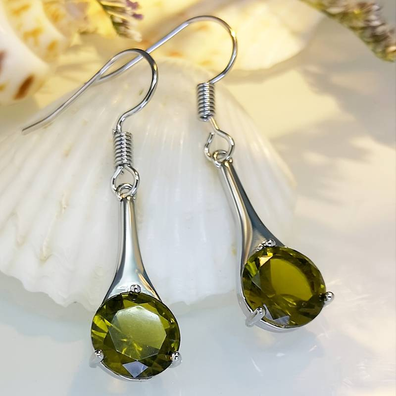 Vintage-Style Olive Crystal Dangle Earrings