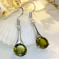 Vintage-Style Olive Crystal Dangle Earrings