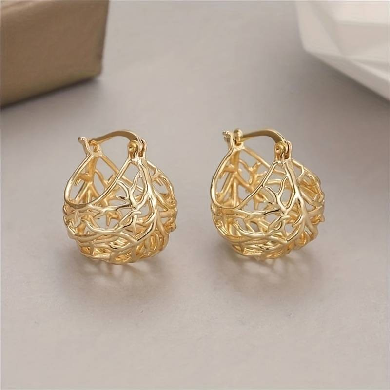 Vintage-Style Hollow Gold-Tone Earrings