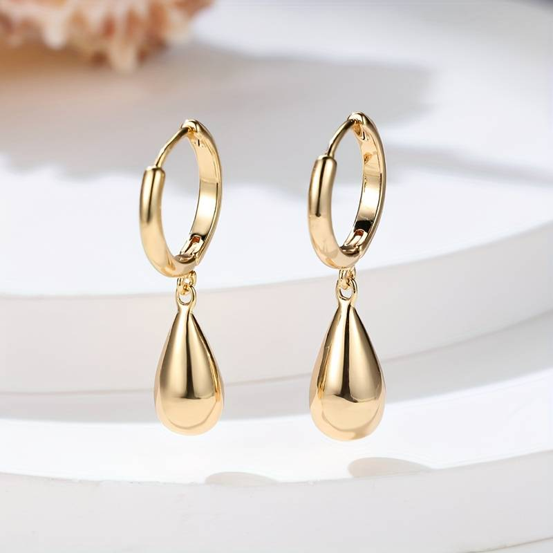 Vintage-Style Gold-Tone Teardrop Huggie Drop Earrings