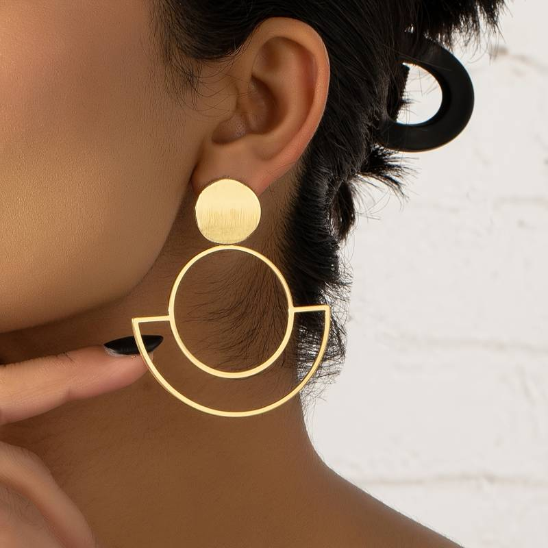 Vintage-Style Gold-Tone Disc and Crescent Statement Earrings