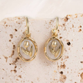 Vintage-Style White and Gold-Tone Rose Earrings