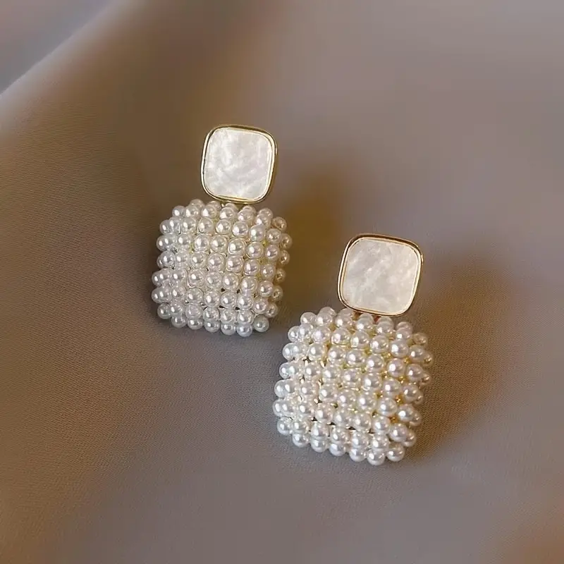 Square Earrings with Pearls