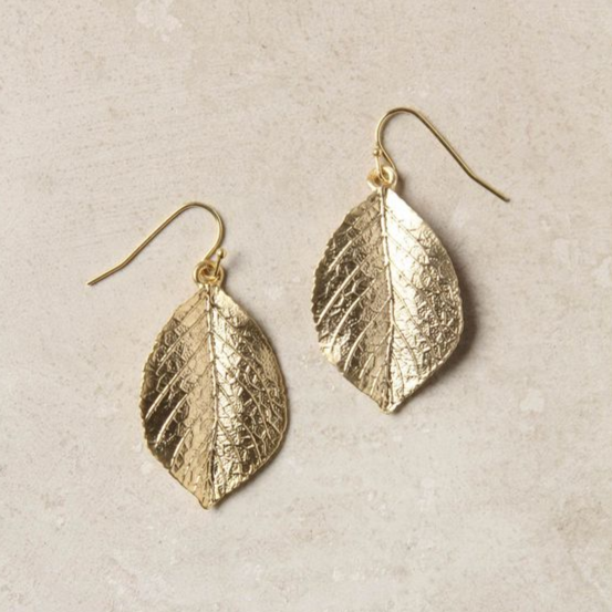 Vintage-Style Gold-Tone Textured Leaf Hook Earrings