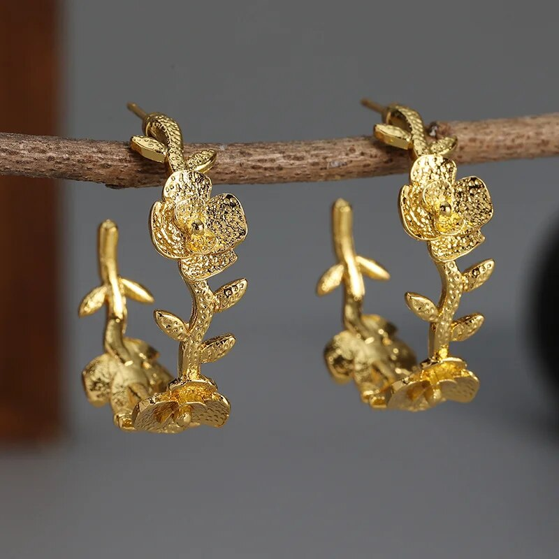 Vintage-Style Gold-Tone Nature Hoop Earrings