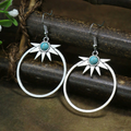 Vintage-Style Turquoise Stone Sunburst Hoop Earrings