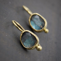 Vintage-Style Blue Inlaid Stone Gold-Tone Earrings