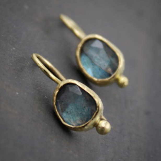 Vintage-Style Blue Inlaid Stone Gold-Tone Earrings