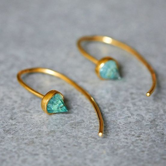 Vintage-Style Blue Diamond-Shape Gold-Tone Earrings