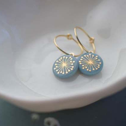 Vintage-Style Blue Enamel Dandelion Drop Earrings