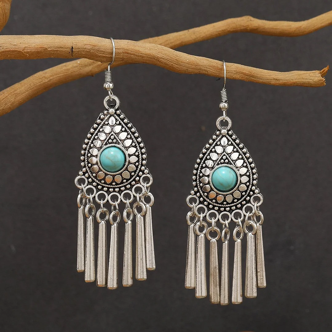 Vintage-Style Turquoise Silver-Tone Dangle Earrings