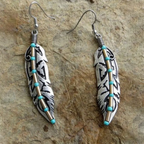 Vintage-Style Turquoise Inlaid Stone Leaf Earrings
