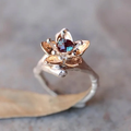 Silver-Tone Ring with Rose Gold-Tone Zirconia Flower