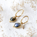 Vintage-Style Oval Blue Stone Leverback Earrings in Gold Tone