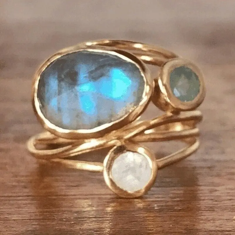 Vintage-Style Inlaid Blue Moonstone Ring