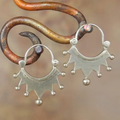 Vintage-Style Silver-Tone Crown Fringe Hoop Earrings