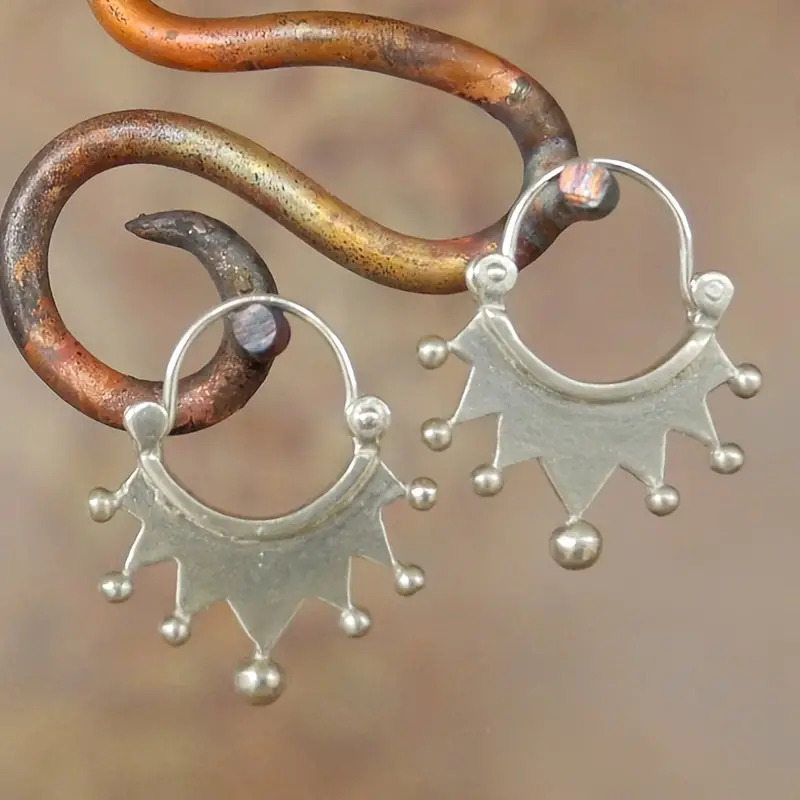 Vintage-Style Silver-Tone Crown Fringe Hoop Earrings