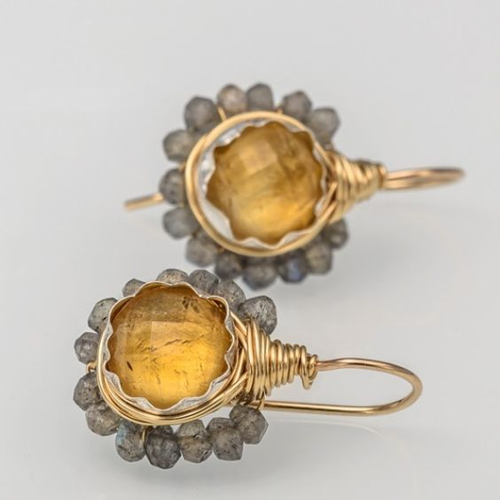 Vintage-Style Yellow Crystal Gold-Tone Earrings