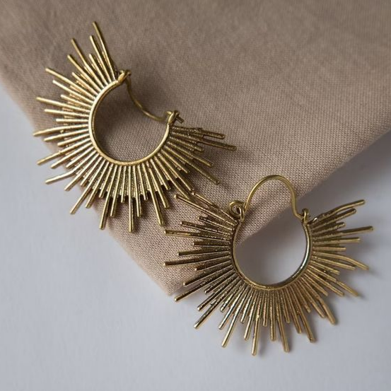Vintage-Style Gold-Tone Sunburst Half-Moon Earrings