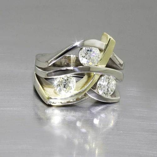 Two-Tone Crossover Band Ring with Zirconia