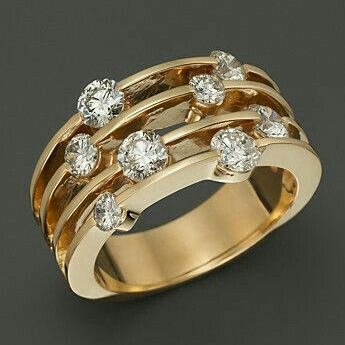 Gold-Tone Layered Crossover Ring with Scattered Zirconia