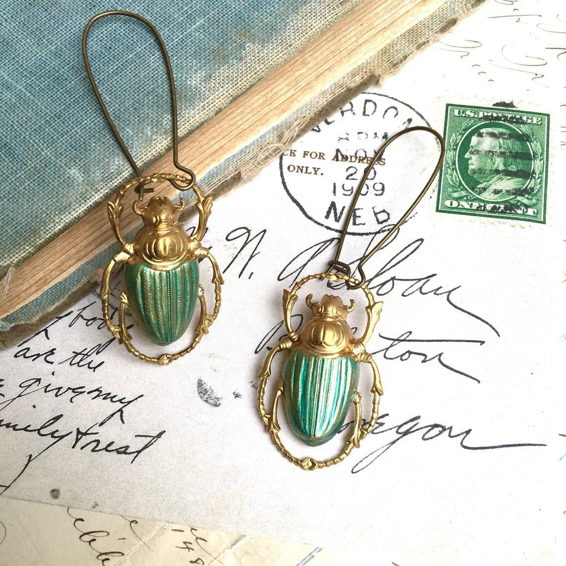 Vintage-Style Gold-Tone Scarab Earrings