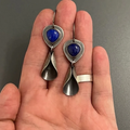Vintage-Style Blue Stone Tulip Earrings in Silver Tone