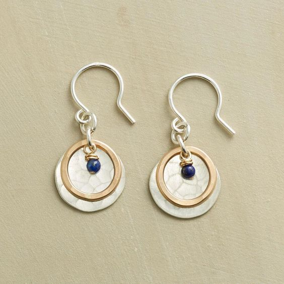 Vintage-Style Blue Stone Gold and Silver-Plated Earrings