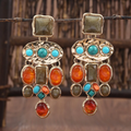 Vintage-Style Colourful Stone Dangle Earrings